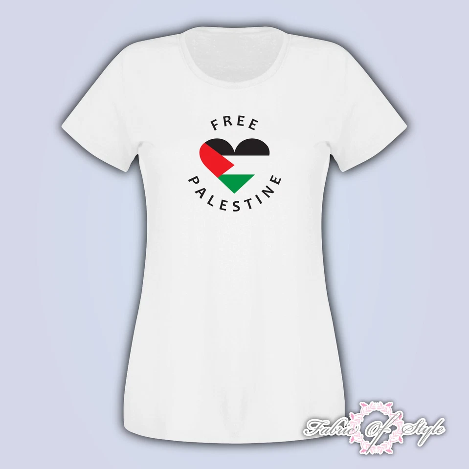 FRUIT OF THE LOOM FREE PALESTINE GAZA FREEDOM Protest 2021 Heart T-shirt Female White