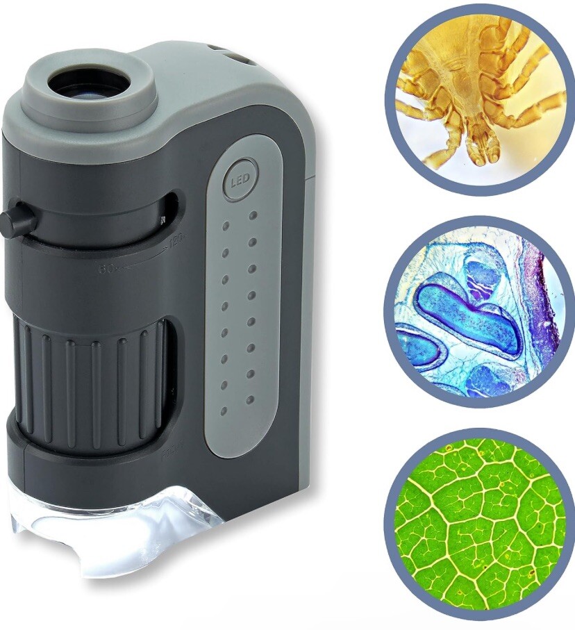 Carson MicroBrite Plus 60x-120x LED Lighted Pocket Microscope, Portable Handheld