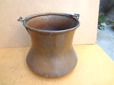 Antique  Vintage Large Copper  Cauldron Pot Bucket with Handle 10 1/2" Tall