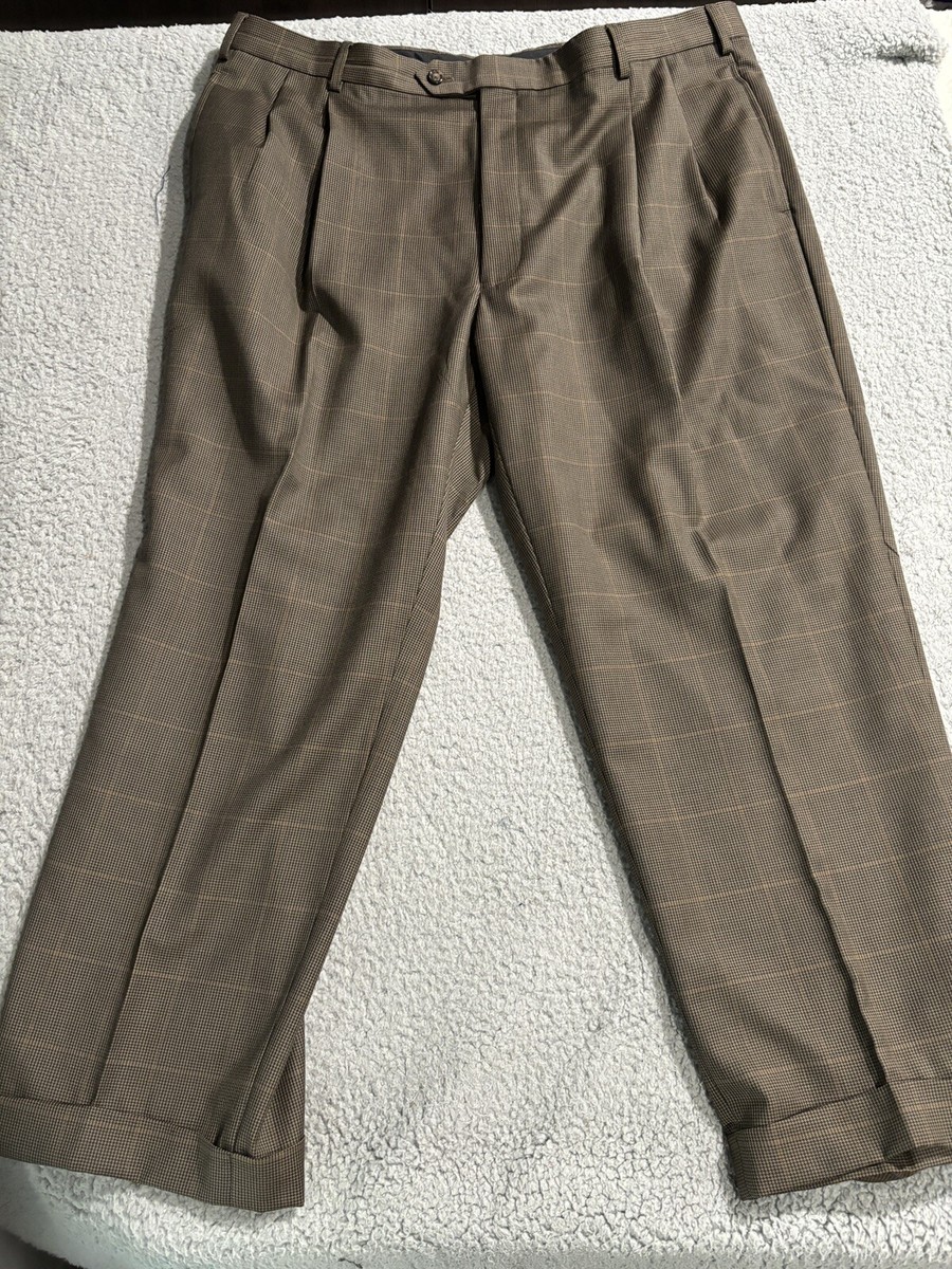 Chaps Ralph Lauren Mens Pants 40x28 Wool Pleated Cuffed Dress Fine  Houndstooth