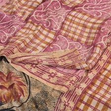 Sanskriti Vintage Saree Pink 100 Pure Crepe Silk Floral Printed Sari 5 Yd Fabric