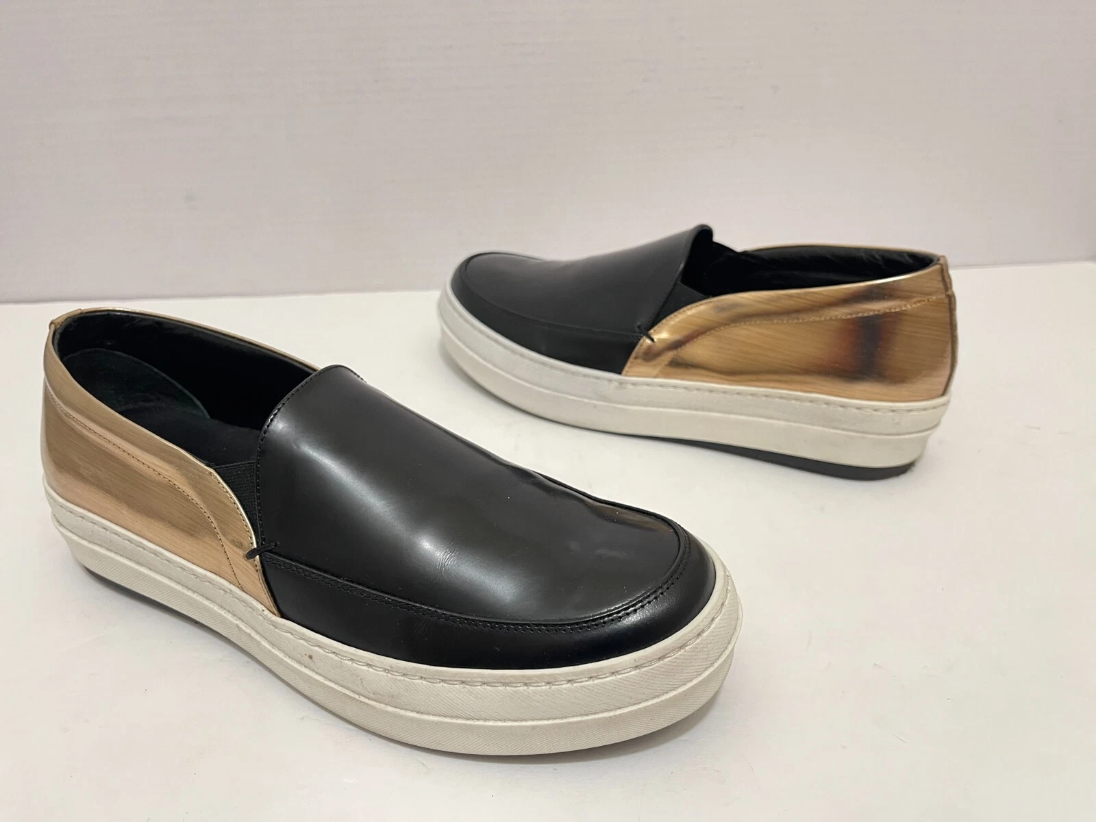 Sneakers mocassino Alexander McQueen AMQ nero oro metallizzato pelle 38 8 7 5 ITALIA