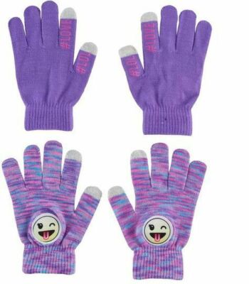 Girl's 4-16 Emoji 2 pk. Touchscreen Gloves Set - Purple  ()