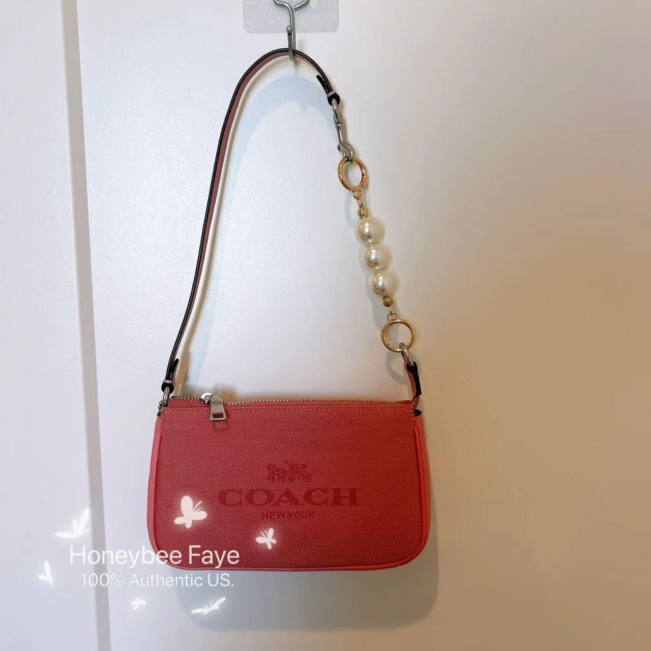 Coach Nolita 19 CU002 Jacquard Rosa più catena di perle estesa nuova con etichetta