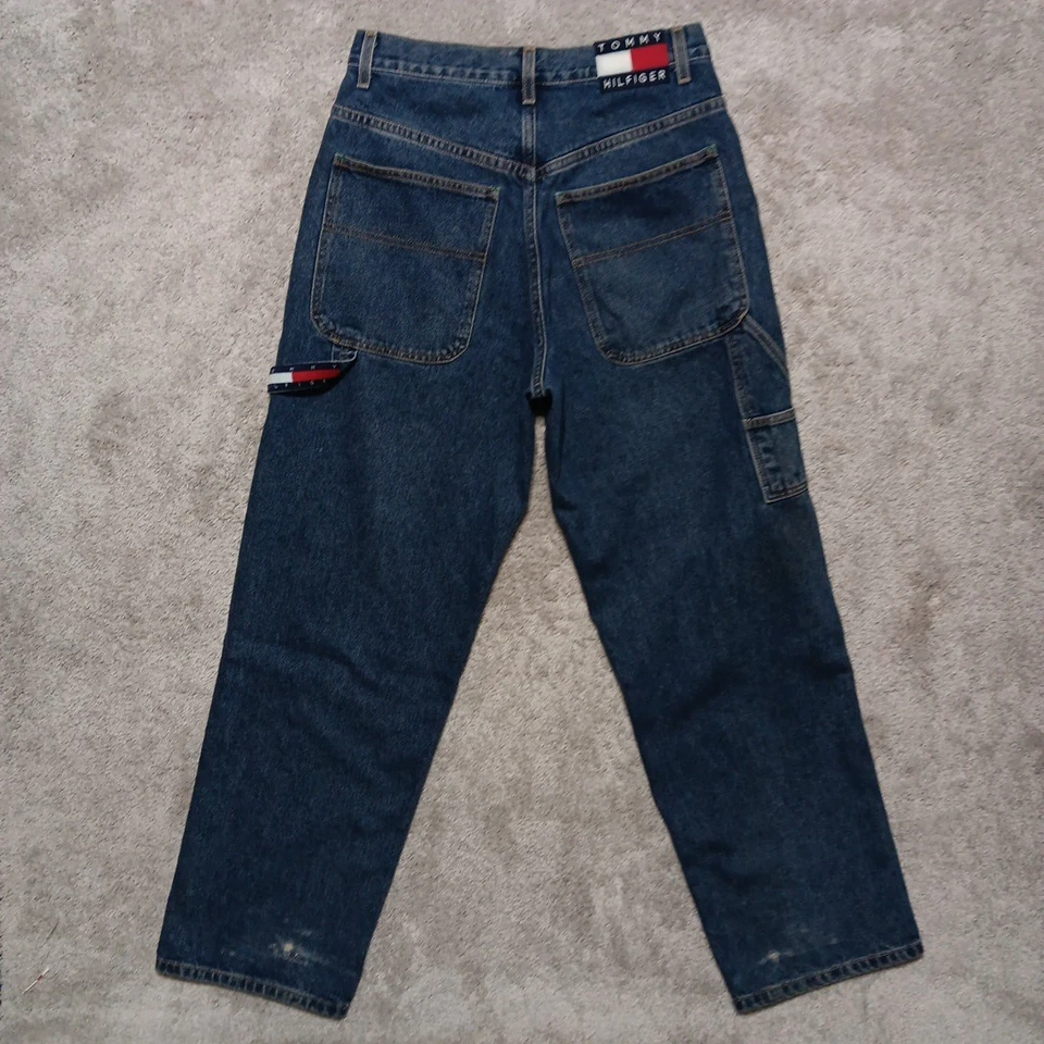Vintage Tommy Hilfiger Jeans Mens 30x32 Blue Carpenter Y2K Baggy Skater Wide Leg - Image 2 of 4