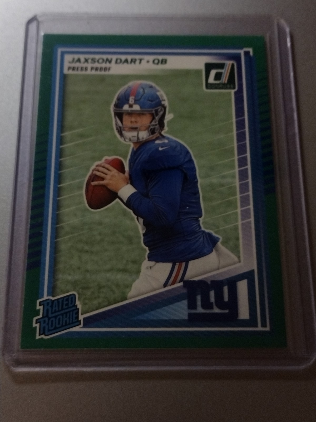 2025 Panini Donruss Rated Rookie Jaxson Dart #400 Press Proof Green RC