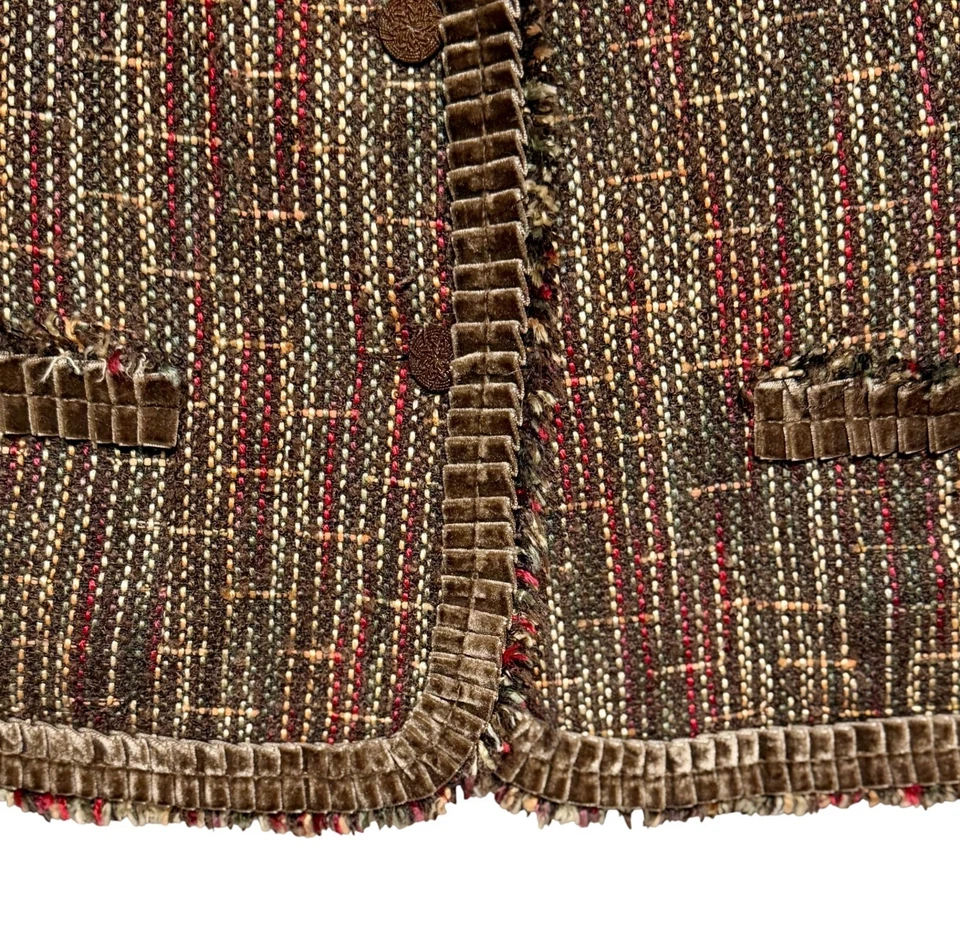 Blazer vintage Whimsigoth Fairy Grunge tweed para mujer talla XL terciopelo ribete casa de campo Foto 3 de 4