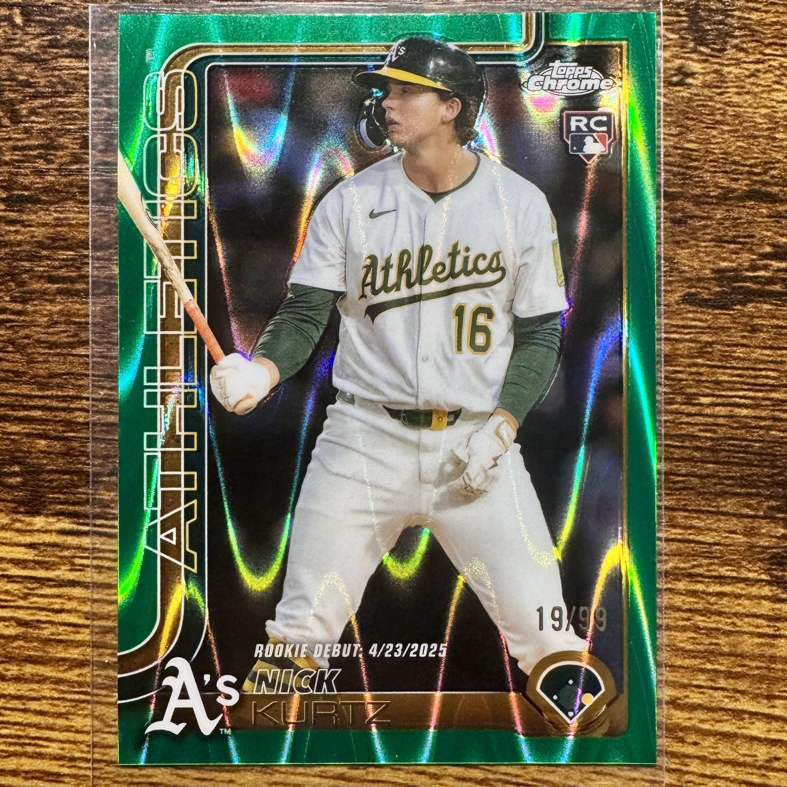 2025 Topps Chrome Update Nick Kurtz Rookie Green Lava Refractor /99 #USC180 A’s