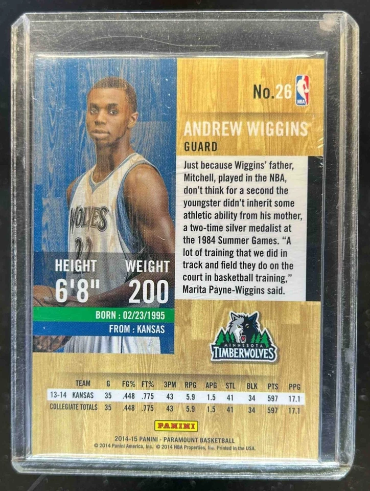 2014-15 Panini Paramount Andrew Wiggins RC Rookie #26 Timberwolves - Image 2 of 2