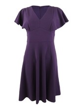 DKNY Women's V-Neck Ruffle-Sleeve Dress (4, Aubergine) 795730235067