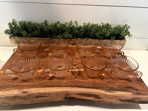 8 Piece Lot-Queen Mary Depression Glass. Coffee Cups.  2.25" tall x 3.75"wide.