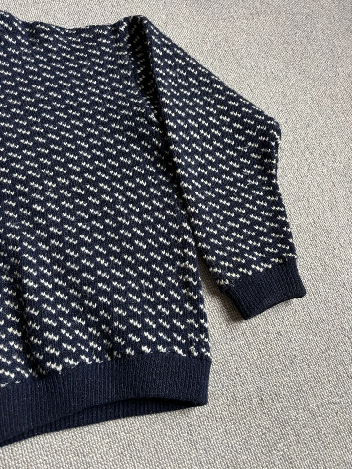 LL Bean Sweater Men’s Size M Heritage Norwegian Wool Fisherman Birds Eye Navy - Image 2 of 4
