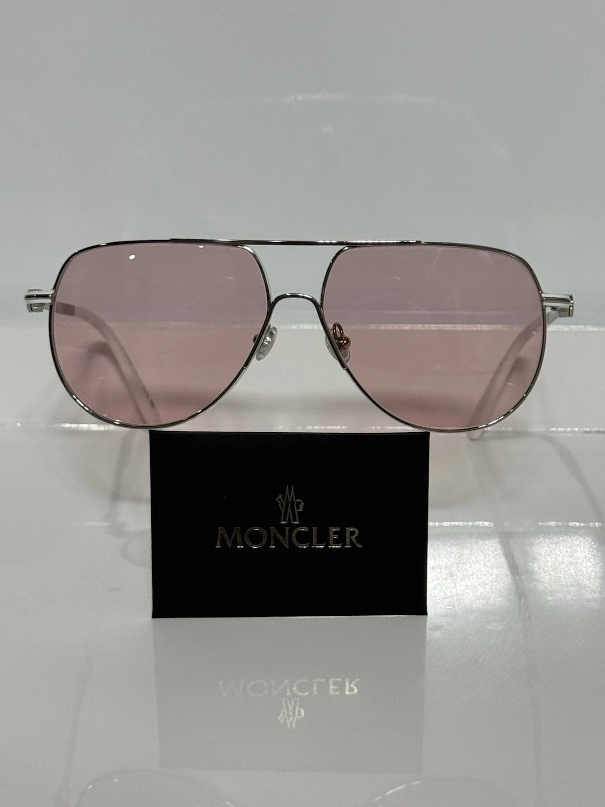 Moncler — Moncler ML5202 016 Silver & White Aviator Metal custom Pink Tinted Sunglasses