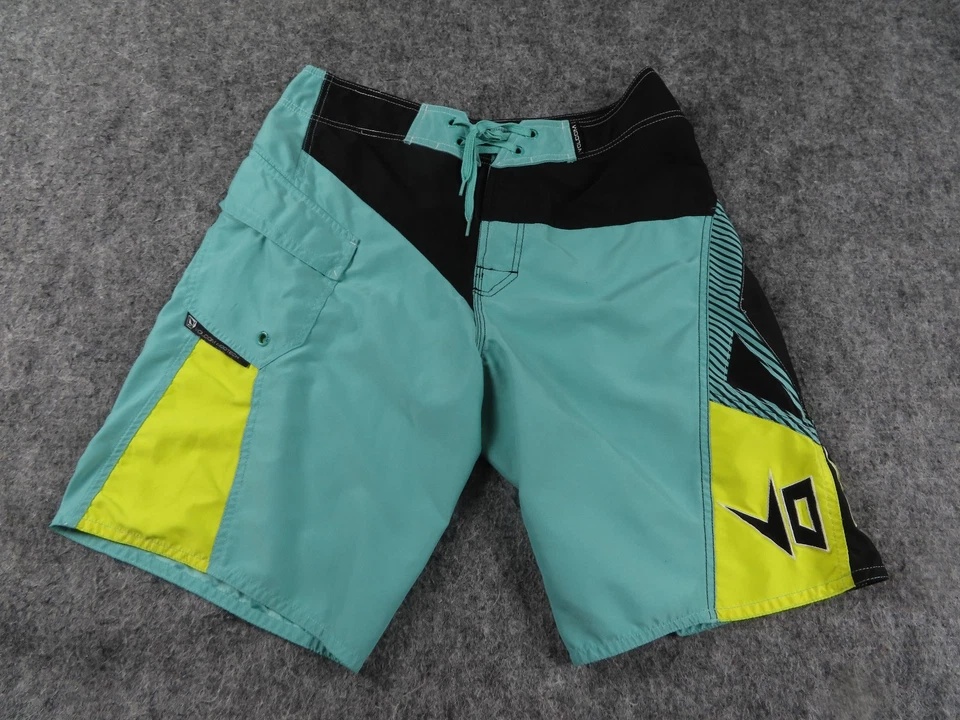 Vintage Volcom Board Shorts Mens 32 Blue Big Logo Modtech Swim Trunks USA Y2K - Image 2 of 4