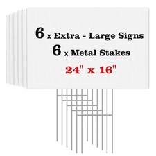 ComboJoy 24x16" Blank Corrugated Plastic Yard Signs w/ Stakes, Custom, 6-Pack