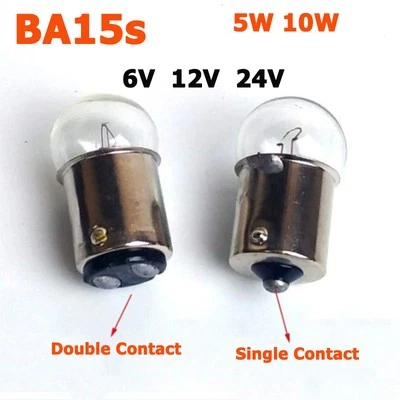 BA15s Bayonet Light Bulb 5W 10W Indicator Lamp 6V/12V/24V Single/Double Contact