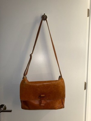 Lucaldo Brown Distressed Leather Messenger Crossbody Bag Made in Italy