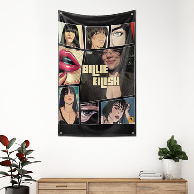 Billie Eilish Collage Flag Wall Hang Decor Tapestry Man Cave Garage Fan Gift