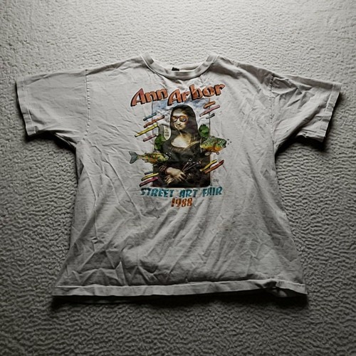 Vintage Shirt Mens Large White Ann Arbor Mona Lisa Street Art Fair 1988 Tee