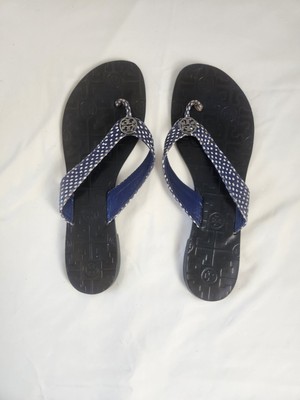 Tory Burch Thora Women s Size 10 M Polka Dot Blue & White Thong Sandals Leather