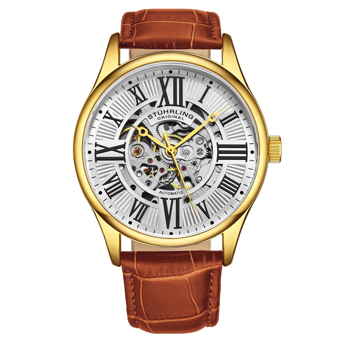 Stuhrling Original 3942 5 Automatic Skeleton Brown Leather Strap