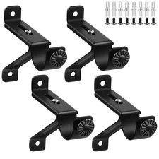 Curtain Rod Bracket Adjustable Heavy Duty Holders Black 4 Pack Rods Hooks
