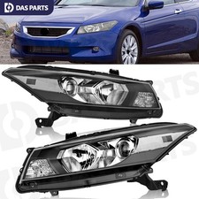 Halogen Projector Black Clear Headlights For 2008-2012 Honda Accord Coupe Pair