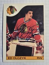 1986-87 O-Pee-Chee Ed Olczyk Chicago Blackhawks #82 ON CARD AUTO MINT 