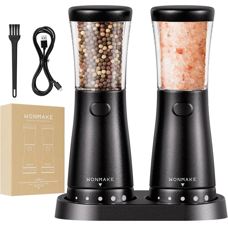 Electric Salt & Pepper Grinder Set Rechargeable with Adjustable Coarseness