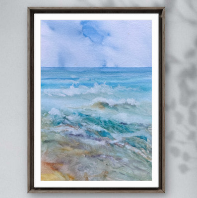 Ozeanwellen Original Aquarell Gemälde 8,5x12 Küste Meereslandschaft Kunst