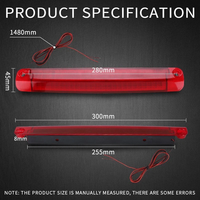 Universal Red Car LED 12V High Mount Third 3RD Brake Cargo Stop Tail Light Lamp - Imagem 3 de 4