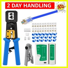 RJ45 Crimp Tool Kit Pass Through, Cat5 Cat5e Cat6 RJ45 Ethernet Crimping Tool...