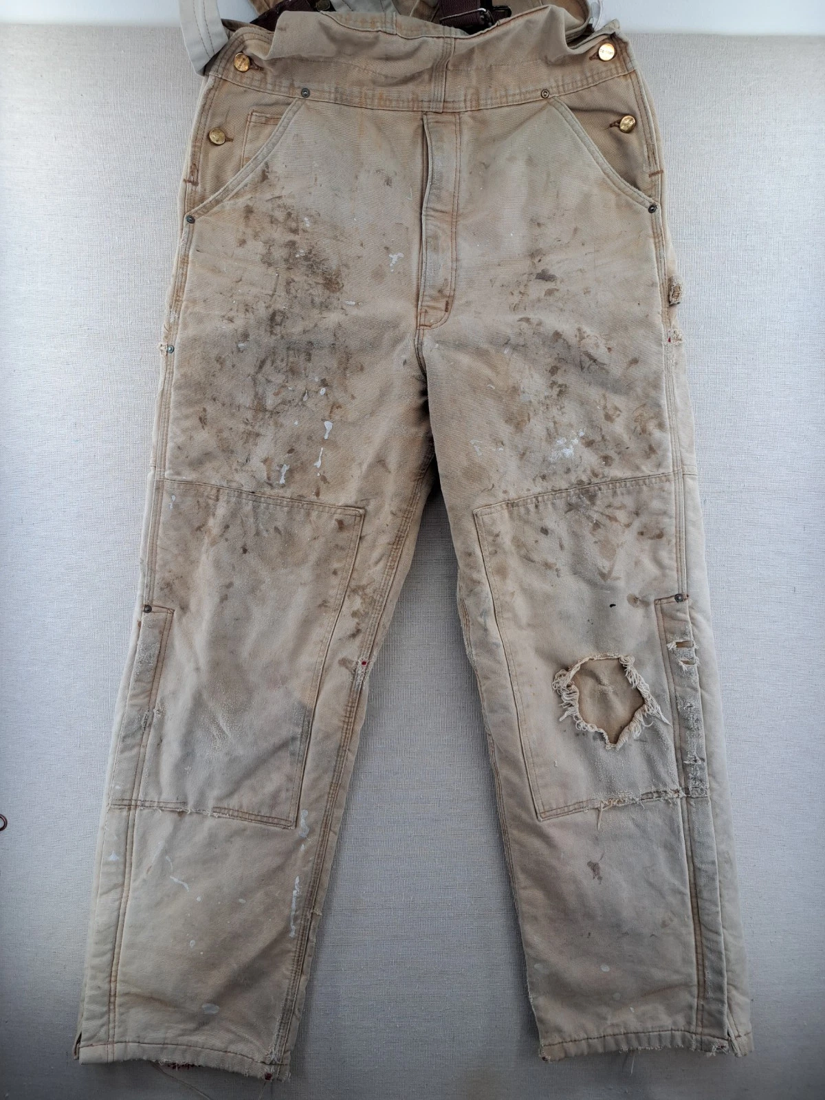 Vtg Carhartt Bib Overalls Men 36x31 Lined Insulated Double Knee BRN USA Thrashed