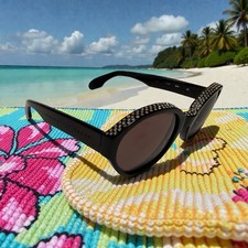 EMMANUELLE KHANH 4215 Cat Eye Sunglasses Black Crystal Frame France EUC