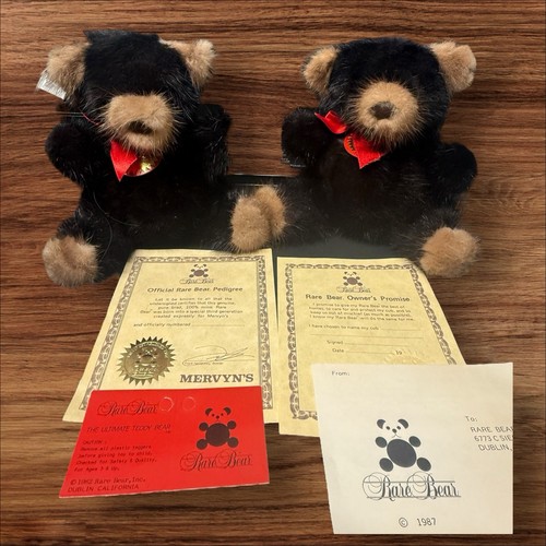 1987 Zwei Bären echter Nerz Pelz Teddybär Plüsch 6 Zoll Mervyns selten Vintage