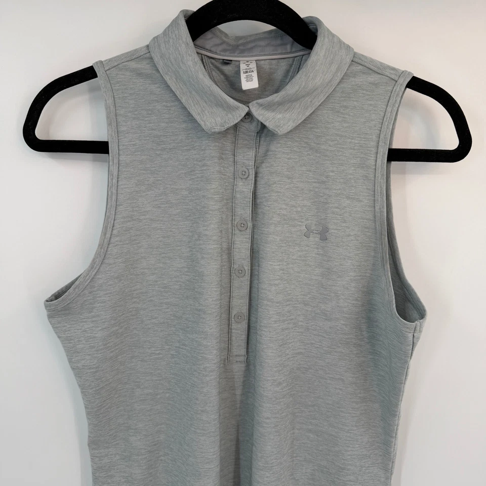 Under Armour Damen HeatGear ärmelloses Poloshirt grau meliert tailliert Medium - Bild 2 von 4