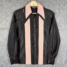 True Vintage 1950s Rockabilly Shirt Men's Small Black Pink Bowling Gaberdine