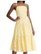 Chaps Yellow Tiered Midi Dress 2x Floral Boho Cottagecore Prairie Peasant Eyelet