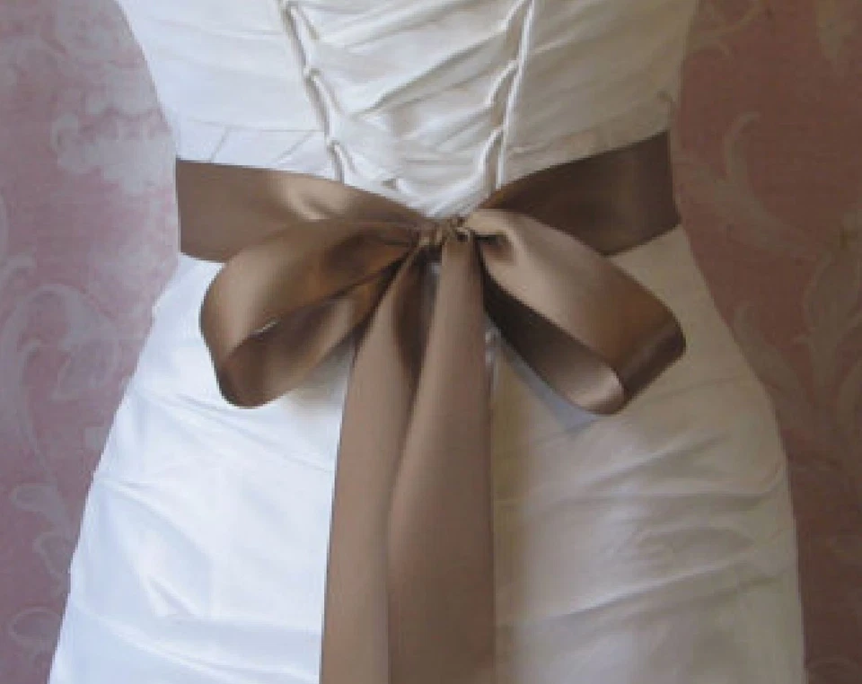 1m Medium Brown Gold Ribbon Double Faced Satin Belt Hair Head Band sash formal - Image 3 of 3