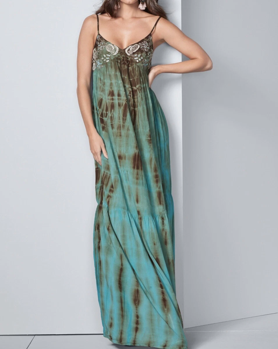 green emerald velvet dress Sheer Embroidered Maxi - White Multi