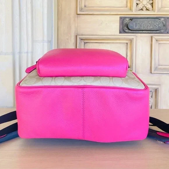 Mochila Coach Signature Court LONA Caqui Claro/Rosa Confeti Nueva con Etiquetas Auténtica Foto 4 de 4