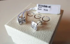 Women's Earrings Silver 925 Jewelry Ego Italian Square Cut Zirconia