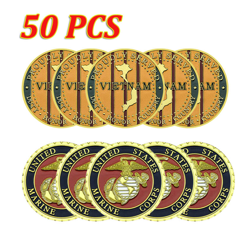 50PCS Military Challenge Coin Commemorative Vietnam War Gold US Marine Corps