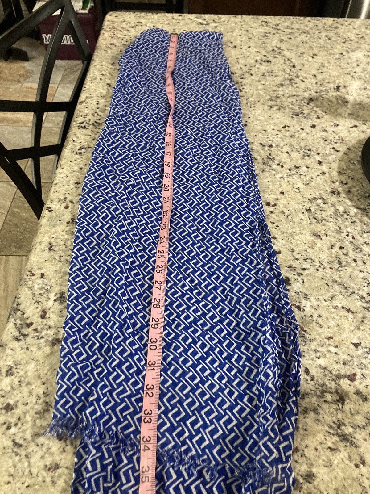 Blue And White Patterned Long Rectangle Scarf Ver… - image 4