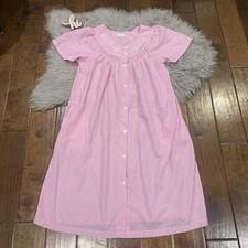 Miss Elaine Robe Duster Pink White Check Seersucker Snap Cozy Granny Size Small