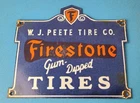Vintage Firestone Tires Sign - Auto Gum Dipped Gas Pump Porcelain Sign