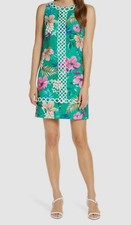 $280 Eliza J Women's Green Floral Print Sleeveless Short Jacquard Dress Size 10