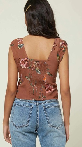 O'Neill Milo Crop Top Brown floral print button down Size Small - Picture 4 of 5
