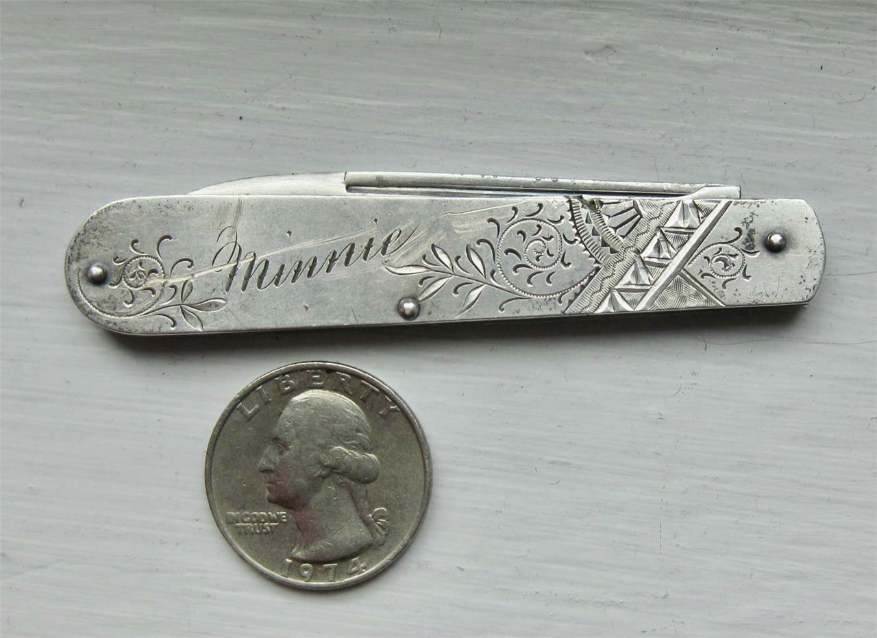 antique Aesthetic Eastlake STERLING Silver POCKET KNIFE Fruit Bl Antiques