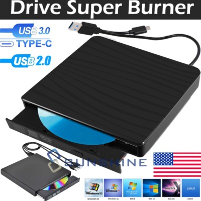 External Disc Player USB 3.0 CD DVD Slim Drive Burner Writer For Laptop PC Mac